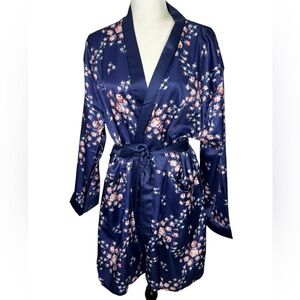 Morgan Lane Blue Satin Floral Robe size L/XL New